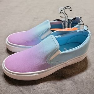 Blue and purple ombre girls canvas shoes, size 5, memory foam